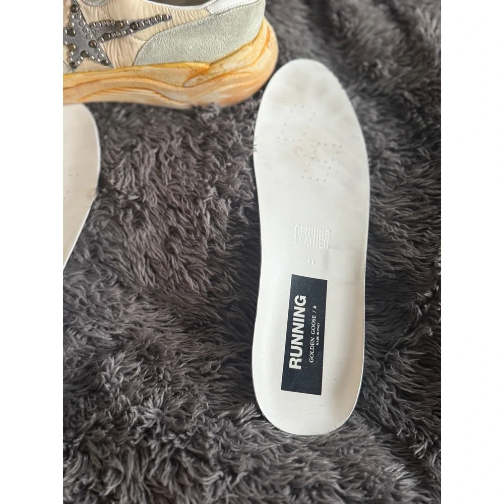 Golden Goose Running Sole Sneakers Studded Star Grey Suede Cream Mens IT 43